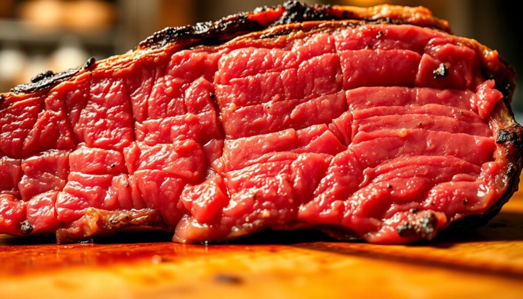 A close-up shot of a thick, juicy slab of beef flap meat, also known as bavette steak. The meat is glistening with a rich, marbled texture, showcasing its robust and flavorful nature. Captured in a warm, golden-hued lighting, the steak appears to be freshly seared, with a delicate caramelized crust on the surface. The image is shot from a low angle, emphasizing the substantial cut of meat and its impressive size. The background is slightly blurred, keeping the focus on the star of the frame - the succulent, tender beef flap meat, ready to be cooked to perfection. A close-up shot of a thick, juicy slab of beef flap meat, also known as bavette steak. The meat is glistening with a rich, marbled texture, showcasing its robust and flavorful nature. Captured in a warm, golden-hued lighting, the steak appears to be freshly seared, with a delicate caramelized crust on the surface. The image is shot from a low angle, emphasizing the substantial cut of meat and its impressive size. The background is slightly blurred, keeping the focus on the star of the frame - the succulent, tender beef flap meat, ready to be cooked to perfection.